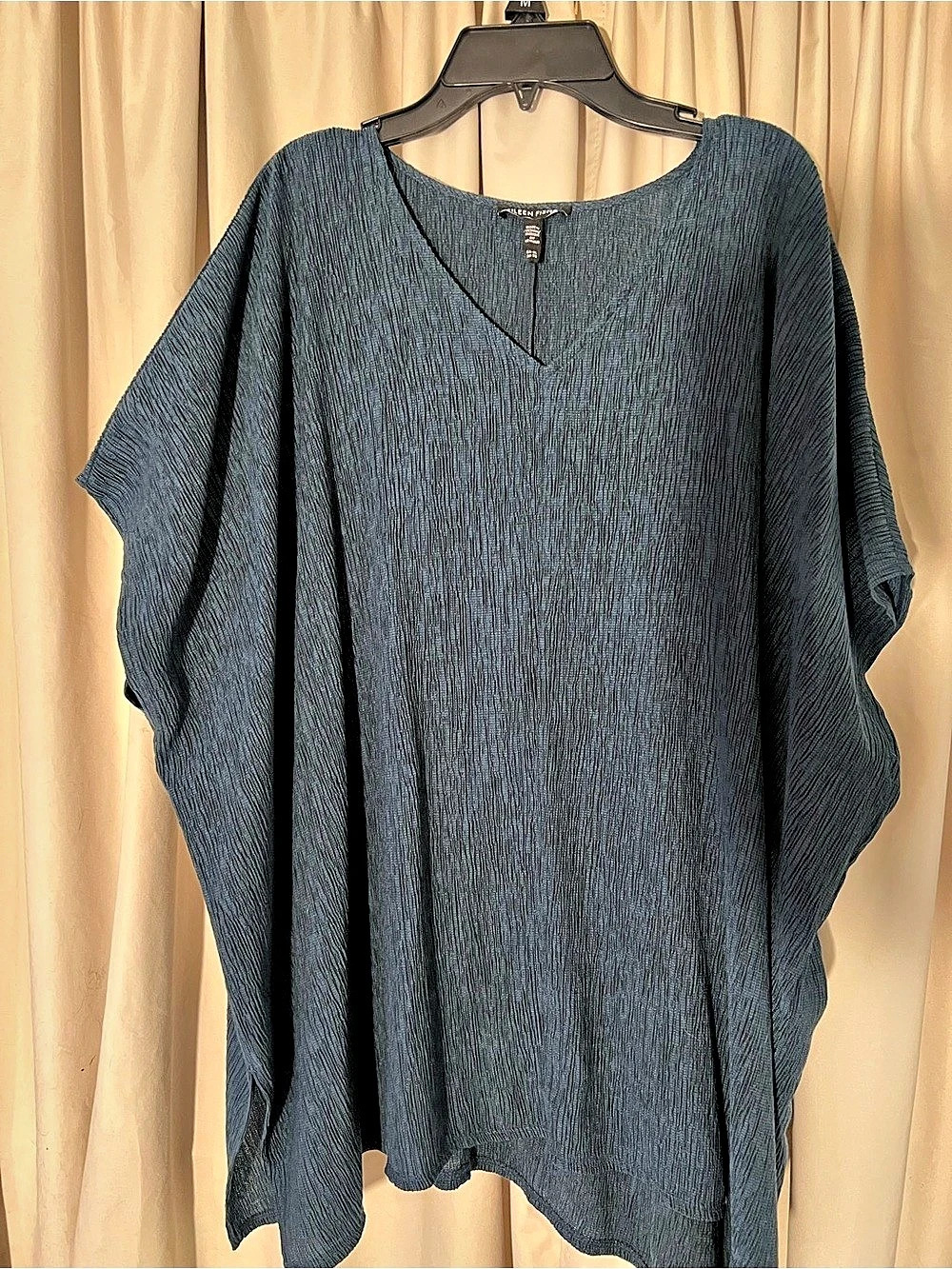 Eileen Fisher XL Blue TENCEL Lyocell Textured Poncho Caftan V Neck Top